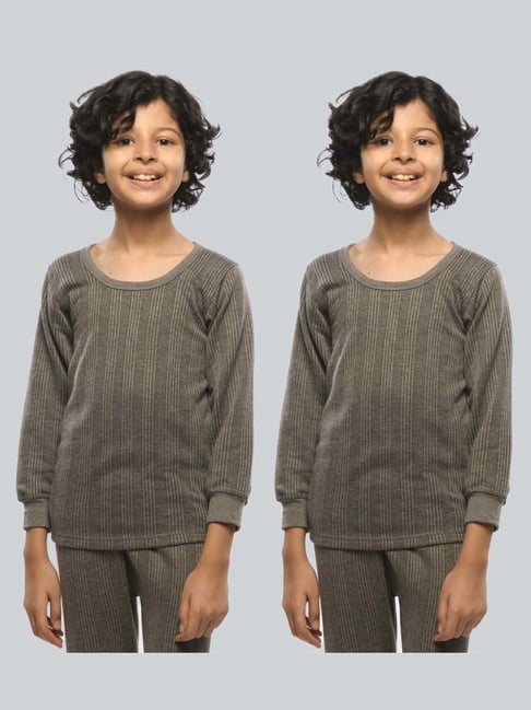 LUX Inferno Kids Grey & White Skinny Fit Full Sleeves Thermal Top (Pack of  2)
