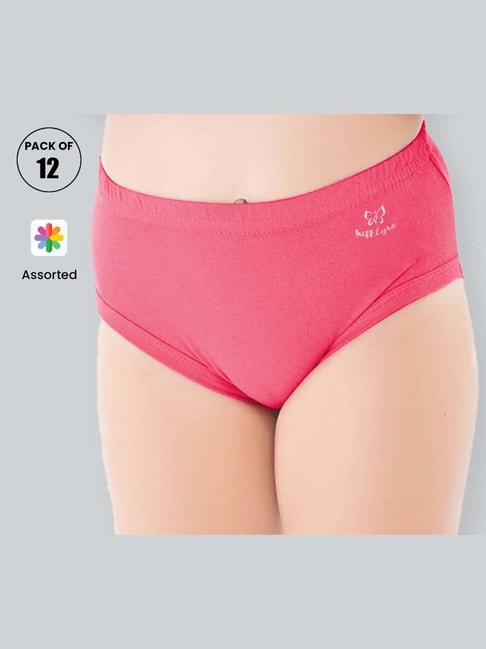 Lyra Kids Pink & Black Cotton Regular Fit Panty (Pack of 12) - Assorted