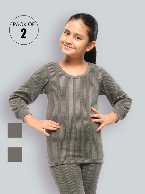 LUX Inferno Kids Charcoal Grey Skinny Fit Full Sleeves Thermal Set (Pack of  2)