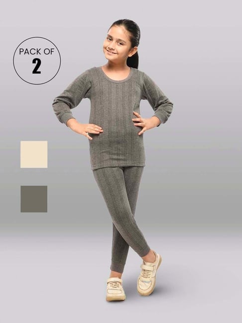 LUX Inferno Kids Grey & White Skinny Fit Full Sleeves Thermal Set (Pack of  2)