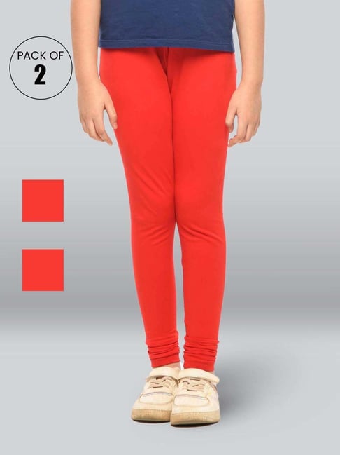 Lyra Kids Red Skinny Fit Leggings (Pack of 2)