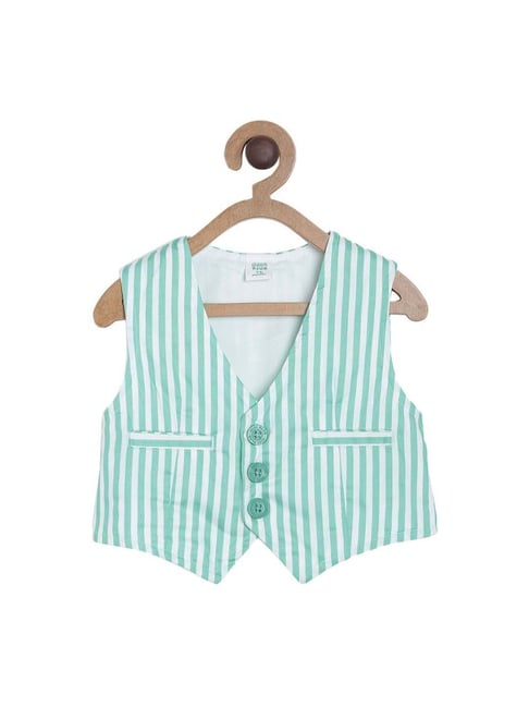 MINIKLUB Kids Green & White Cotton Striped Waistcoat