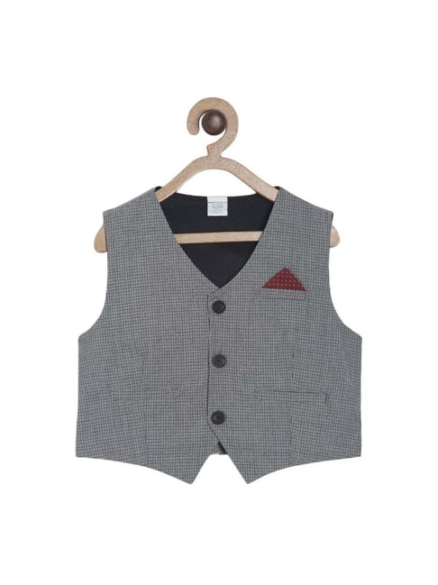 MINIKLUB Kids Grey Cotton Regular Fit Waistcoat