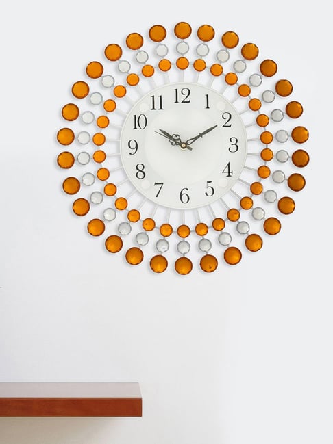 CHRONIKLE Round Embellished White & Yellow Iron Wall Clock-picture-30