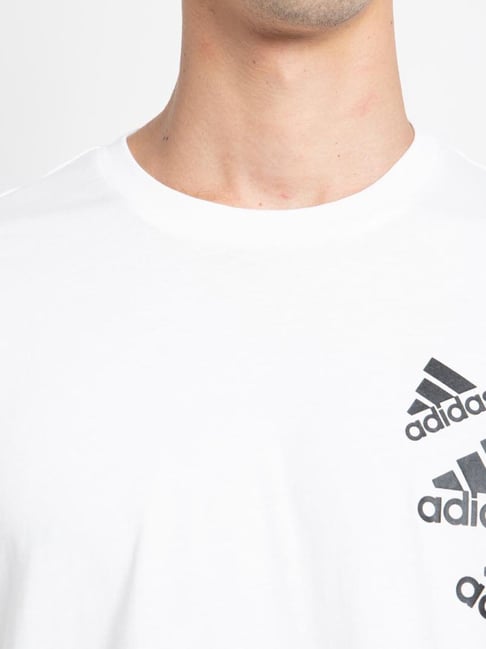 Adidas White Cotton Regular Fit Printed Sports T-Shirt