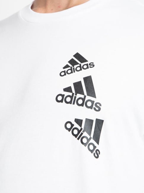 Adidas White Cotton Regular Fit Printed Sports T-Shirt
