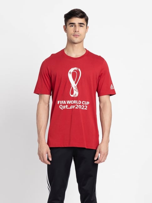 Adidas Red Cotton Regular Fit Printed Sports T-Shirt