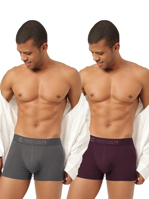 Freecultr Mist Grey & Port Wine Comfort Fit Trunks - Pack of 2-picture-42