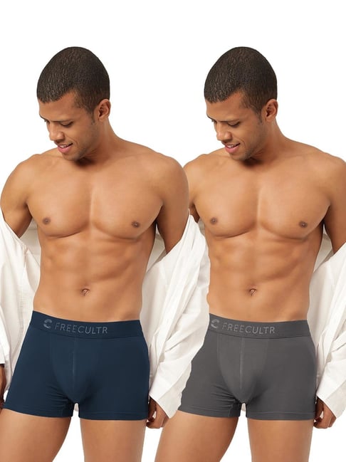 Freecultr Space Blue & Mist Grey Comfort Fit Trunks - Pack of 2-picture-36