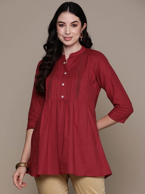 Buy PRAYAGA ONLINE Women's Modern Rayon stitched Maroon colour kurti at  Amazon.in