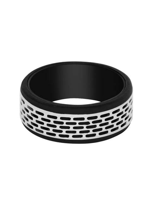 Police Silver-Plated Black Pozas Ring for Men