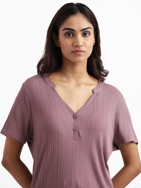 Buy Wunderlove Light Brown Self-Patterned T-Shirt from Westside