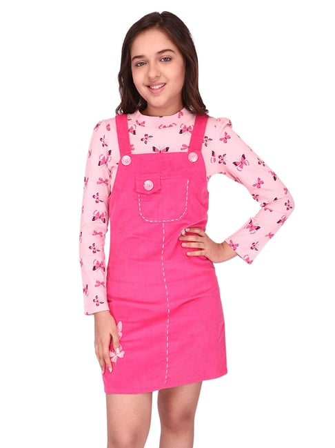 Cutecumber Kids Pink Printed Inner with Pinafore Dress