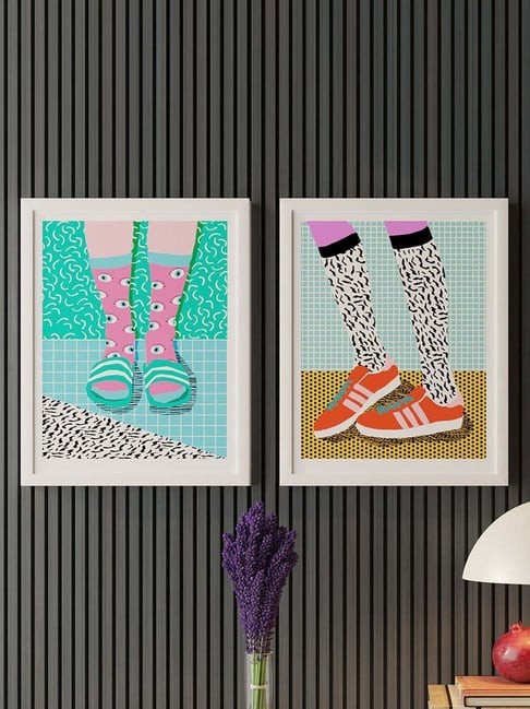 Art Street Green Engineered Wood Duo Sneakers Illustration Posters Prints For Wall Art - Set of 2-picture-29