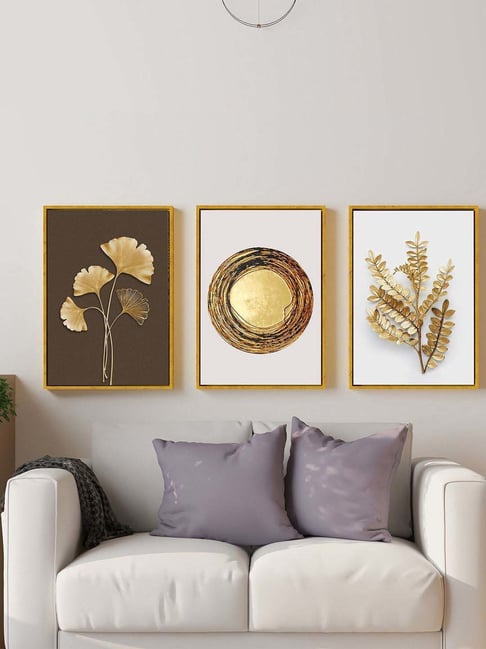 Art Street Gold Modern Canvas Leaf Luxury Circle Poster Print Nordic For Wall Art - Set of 3-picture-27