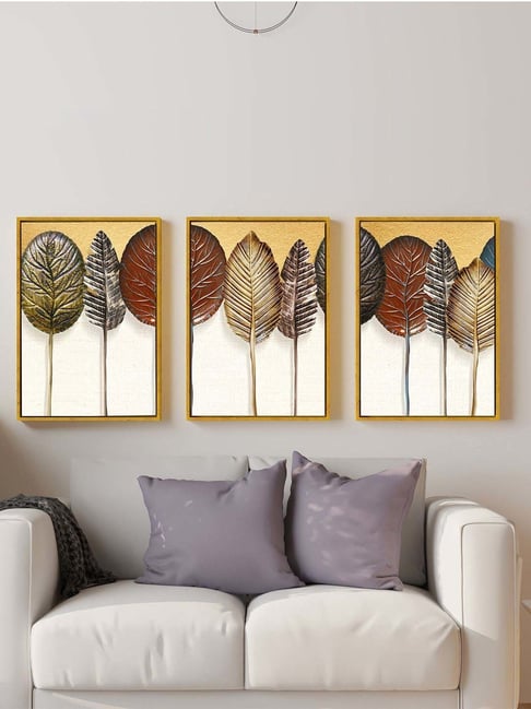 Art Street Gold Modern Autumn Canvas Leaves Painting Luxury Wall Art - Set of 3-picture-28