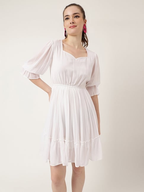 White Exaggerated Puff Sleeve Gathered Mini Dress | Mini dress with sleeves,  White mini dress, Gathered dress
