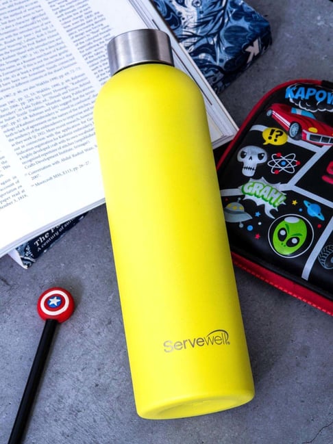 Servewell Lemon Yellow Steel Osaka Single Wall Water Bottle (0.9 L)-picture-24