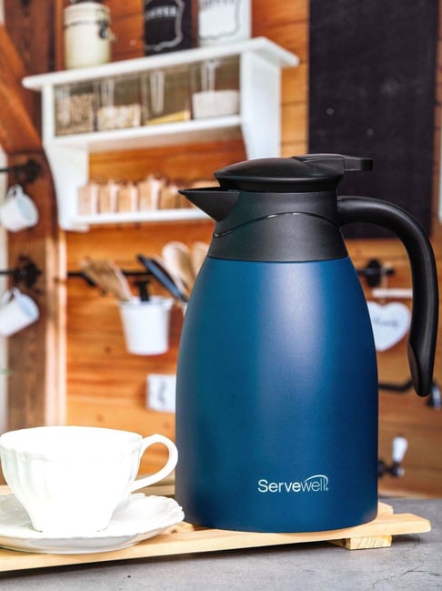 Servewell Navy Blue Steel Heron Ss Vacuum Jug (1.5 L)