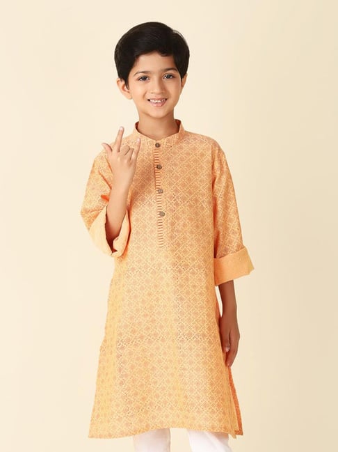 Fabindia Kids Peach Printed Full Sleeves Kurta-picture-12
