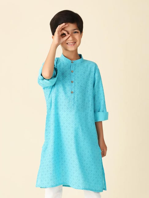 Fabindia Teal Cotton Printed Long Kurta-picture-10