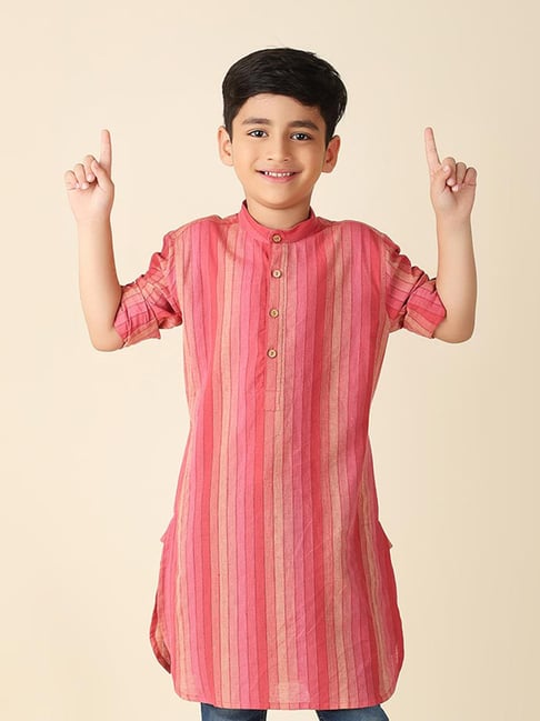 Fabindia Kids Pink Striped Full Sleeves Kurta-picture-43
