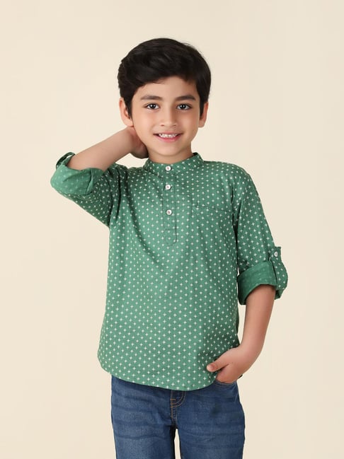 Fabindia Teal Cotton Printed Short Kurta-picture-12