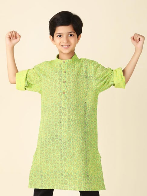 Fabindia Green Cotton Printed Long Kurta-picture-11