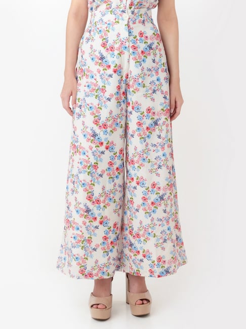 White floral wide pants by Gulaal | The Secret Label