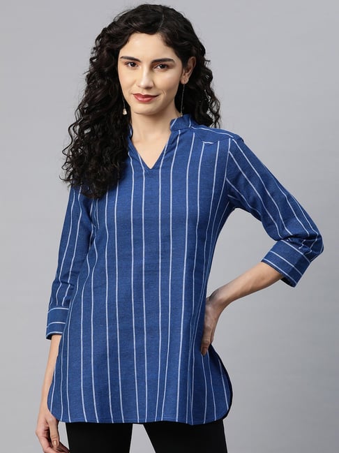 Cottinfab Blue & White Cotton Striped Top-picture-44