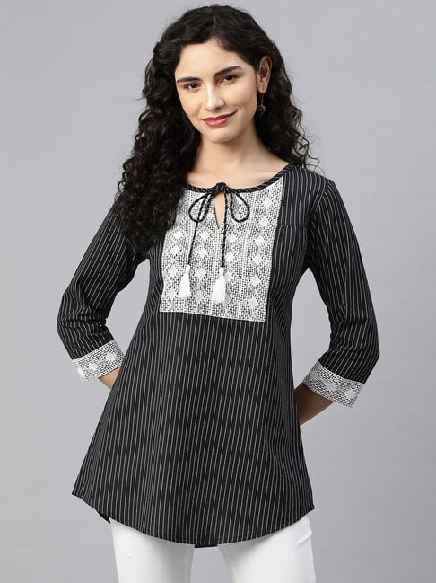 Cottinfab Black & White Cotton Striped Top-picture-16