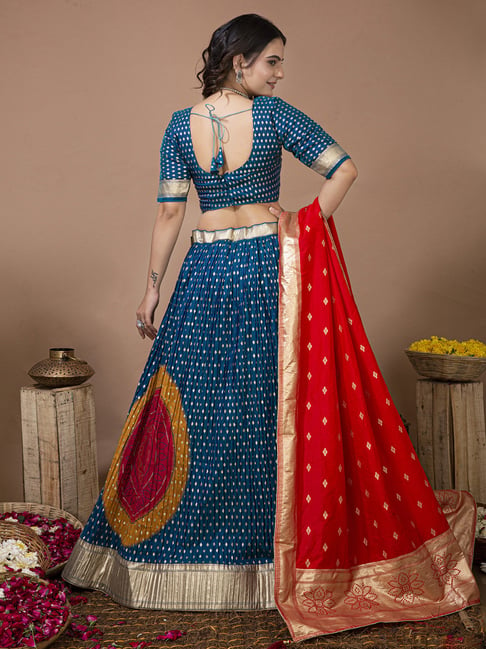 Buy Traditional Lehenga - Blue And Red Kutchi Embroidered Rajwadi Chaniya  Choli