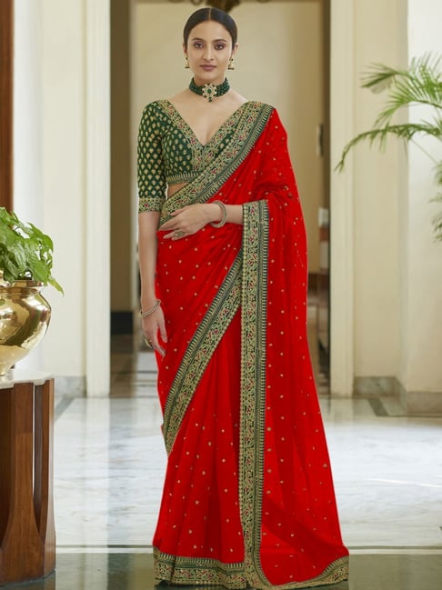 Buy Le Peroquette Red Saree by Designer ATELIER SHIKAARBAGH Online at  Ogaan.com