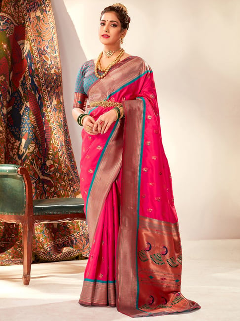 Buy Pink Sarees for Women by SATRANI Online