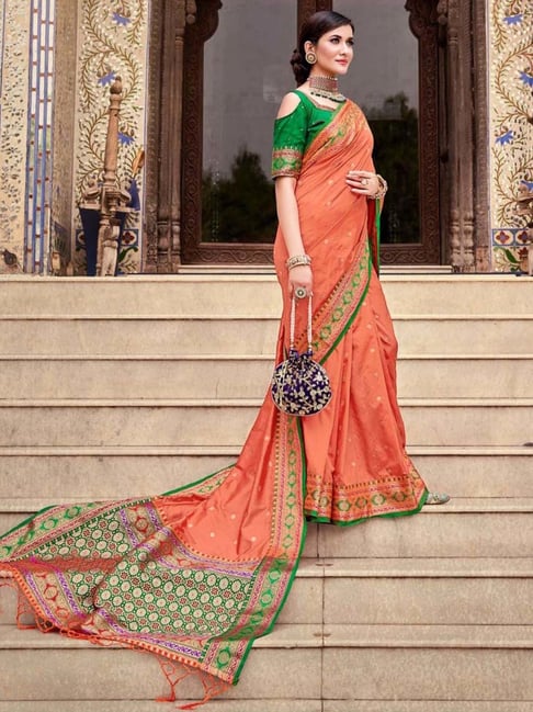 Orange Saree | Buy Designer Indian Orange Color Sarees at Best Prices |  KalaNiketan