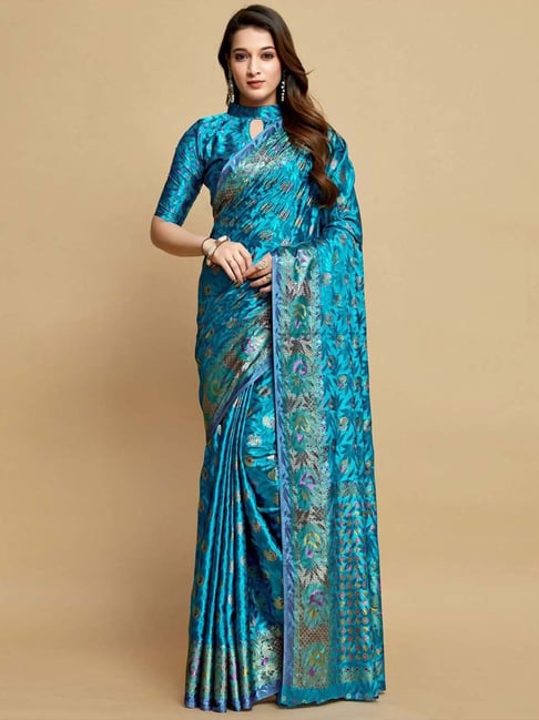 Buy Satrani Pista Green Woven Saree With Unstitched Blouse for Women Online  @ Tata CLiQ