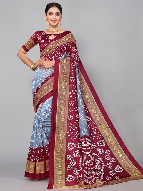 Grey And Maroon Bandhani Saree : The Morani Fashion