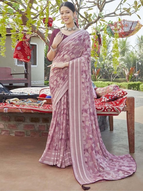 Floral Printed Chiffon Saree freeshipping - MITHILA