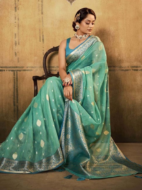 Buy Satrani Pista Green Cotton Woven Saree With Unstitched Blouse for Women  Online @ Tata CLiQ