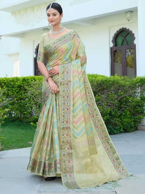 Buy Satrani Pista Green Cotton Woven Saree With Unstitched Blouse for Women  Online @ Tata CLiQ