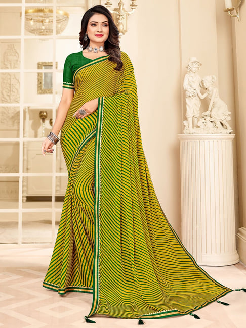 Yellow Soft Silk Saree with Green Designer Blouse for Indian Wedding | TST  | The Silk Trend