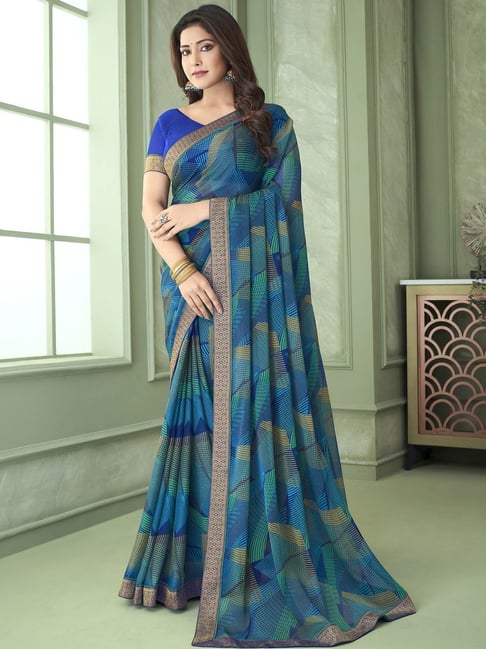 Black and greyish blue shaded pure satin saree with frills and black b