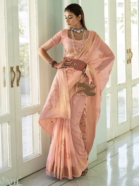 Woven Art Silk Saree in Peach and Pink : SYC10482