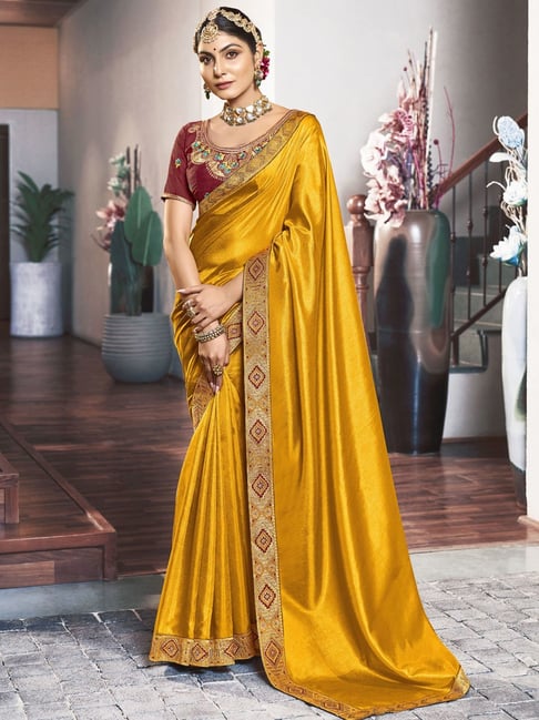 Buy Yellow Embroidered Kanjivaram Silk Saree Online At Zeel Clothing