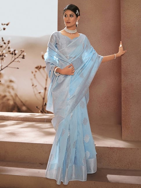 Buy DEERMOON Self Design Assam Silk Silk Blend Blue, Silver Sarees Online @  Best Price In India | Flipkart.com