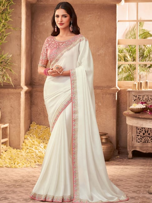 Buy 1ST STITCH FAB Woven, Embellished, Floral Print, Solid/Plain Kanjivaram  Pure Silk, Art Silk Cream Sarees Online @ Best Price In India | Flipkart.com