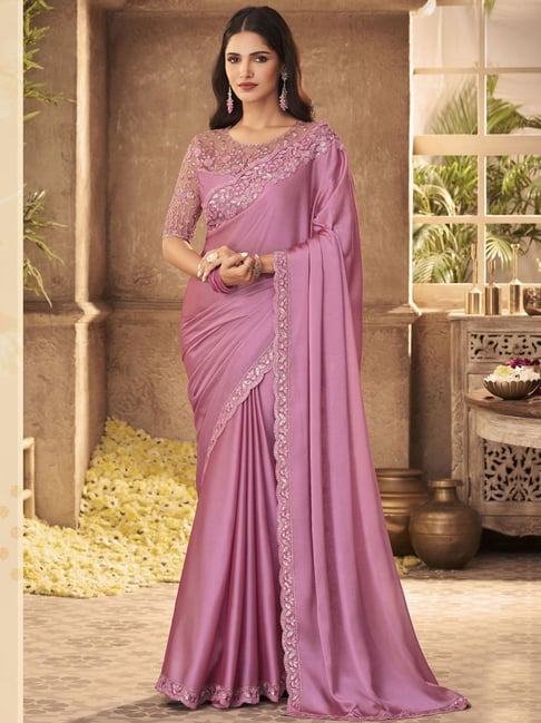 Dark Purple Soft Georgette Plain Uniform Sarees For Jelwellery Showroo