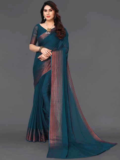 Teal Blue Woven Soft Banarasi Silk Saree with Contrast Pallu