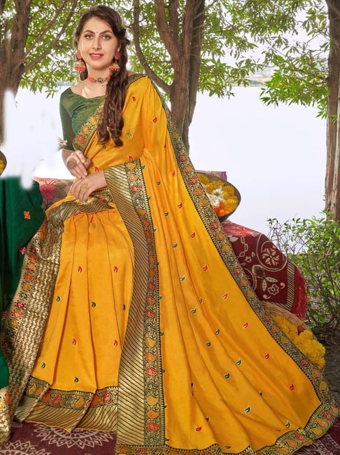 Yellow & Orange Colour Pure Soft Silk Saree By Saree Vale