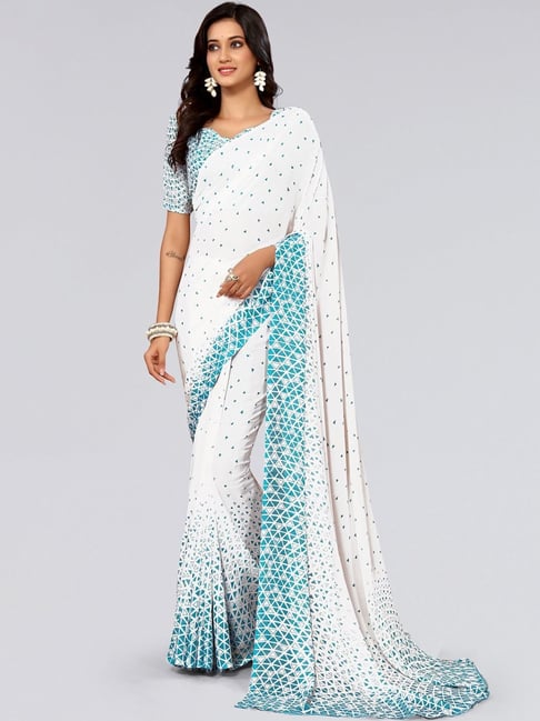 Buy online Classic White Saree With Red And Blue Border from ethnic wear  for Women by Uppada for ₹6000 at 0% off | 2024 Limeroad.com